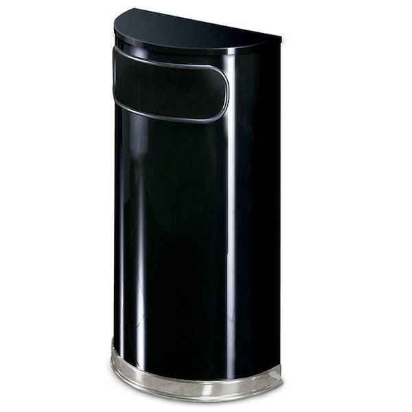 9 gal Half-Round Indoor Metal Can, Black/Chrome, Stainless Steel, 18 in